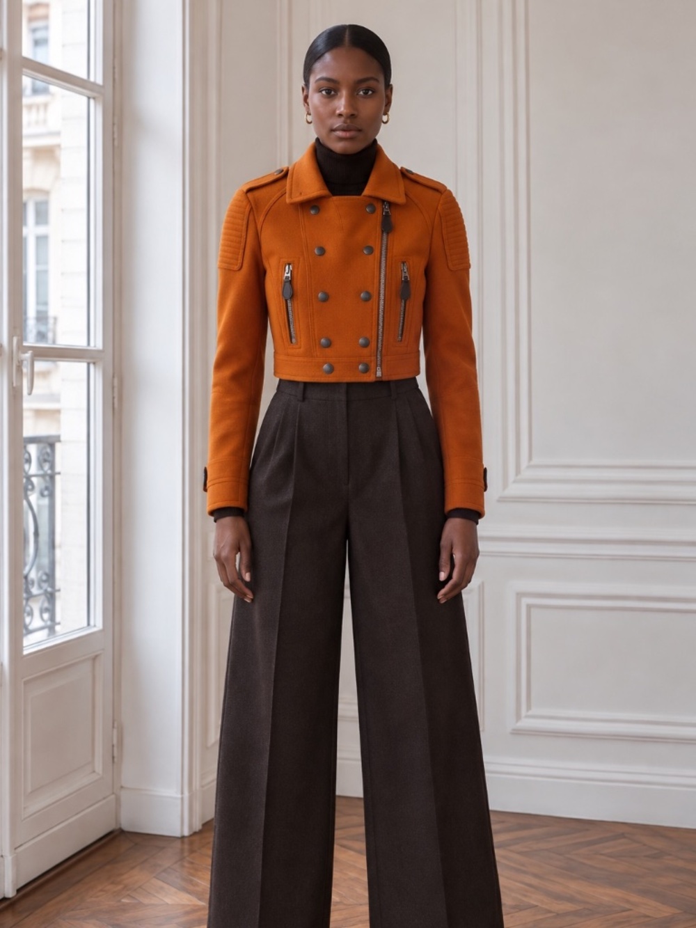 Burberry Brit Cropped Moto Military Jacket Amber Spiced Orange Ladies Size 4 - Picture 4 of 14